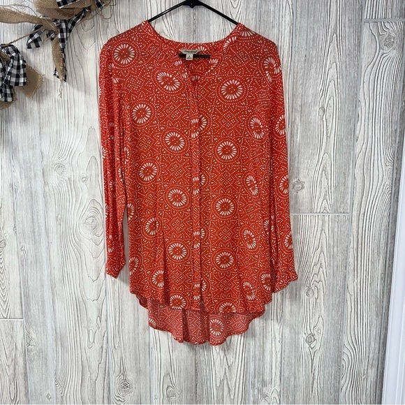 Lucky Brand Bohemian Orange button up Blouse size small - Picture 2 of 6